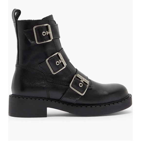 NWOT STEVE MADDEN Arlette Triple Buckle Black Leather Moto Boot Size 8 - Picture 6 of 17